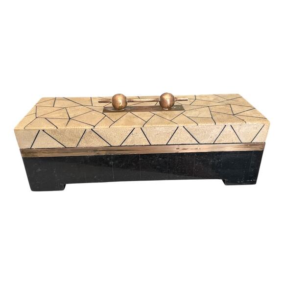 Maitland-Smith Large Stone Box Felt Interior Copper Handle - Picture 2 of 9